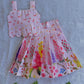 (ETTS033)Charming Floral Print Scalloped Hem Crop Top and Long Skirt Set