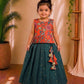 (ETTS035)Vibrant Floral Peplum and Checked Skirt Ethnic Set