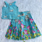 (ETTS036) Sky Blue Lotus & Cow Printed Top and Lehenga Set