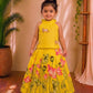 (ETTS037) Bright Yellow Lotus & Cow Printed Top and Lehenga Set