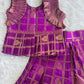 (ETTS038) Royal Purple & Gold Checked Pattu Pavadai Set