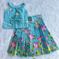 (ETTS036) Sky Blue Lotus & Cow Printed Top and Lehenga Set