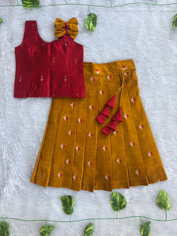 (ETTS040)Radiant Maroon & Mustard Yellow Bow Detail Co-Ord Set