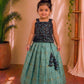 (ETTS041)Chic Black Floral & Sea Green Checks Ethnic Set