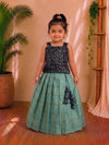 (ETTS041)Chic Black Floral & Sea Green Checks Ethnic Set
