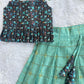 (ETTS041)Chic Black Floral & Sea Green Checks Ethnic Set