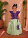 (ETTS042) Vibrant Purple &Sage Green Traditional Pattu Pavadai Set