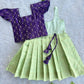 (ETTS042) Vibrant Purple &Sage Green Traditional Pattu Pavadai Set