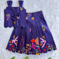(ETTS044) Enchanting Botanical Print Scalloped Hem Crop Top and Long Skirt Set
