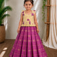 (ETTS045) Elegant Purple Checkered Skirt with Floral Print Peplum Top Set