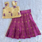 (ETTS045) Elegant Purple Checkered Skirt with Floral Print Peplum Top Set