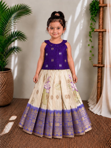 (ETTS046) Royal Purple and Off-White Floral Ethnic Skirt Set