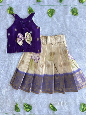 (ETTS046) Royal Purple and Off-White Floral Ethnic Skirt Set