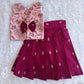 (ETTS047) Elegant Traditional Floral Top with Pleated Silk Skirt Set