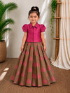 (ETTS048) Chic Magenta and Bronze-Brown Jacquard Collar Shirt Set