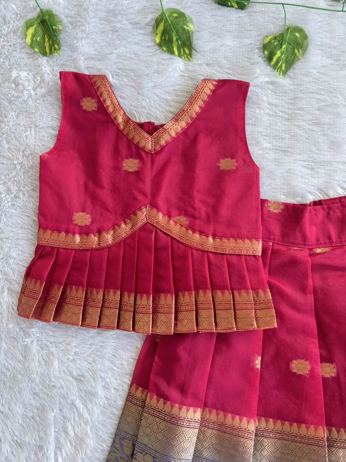 (ETTS051) Royal Magenta and Blue Zari Border Peplum Lehenga Set
