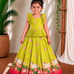 (ETTS054) Graceful Lotus & Cow Motif Ruffled Peplum Ethnic Lehenga Set
