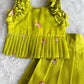 (ETTS054) Graceful Lotus & Cow Motif Ruffled Peplum Ethnic Lehenga Set