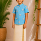 (BE001) Boys Pichwai Print Mandarin Collar Shirt with Veshti Set