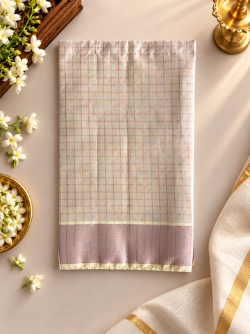(D004) Delicate Pastel Checkered Velcro Veshti with Pink Border Accent