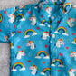(BC003) Boys Blue Unicorn Rainbow Print Mandarin Collar Cotton Shirt