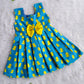(CF006) Cute Girls Blue Duck Print Long Cotton Dress with Yellow Bow