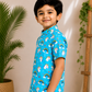 (BC003) Boys Blue Unicorn Rainbow Print Mandarin Collar Cotton Shirt