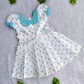 (CF003) Girls White Polka Dot Cotton Flared Dress with Blue Collar