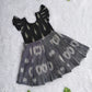 (CF005) Girls Black Grey Printed Cotton Flared Dress