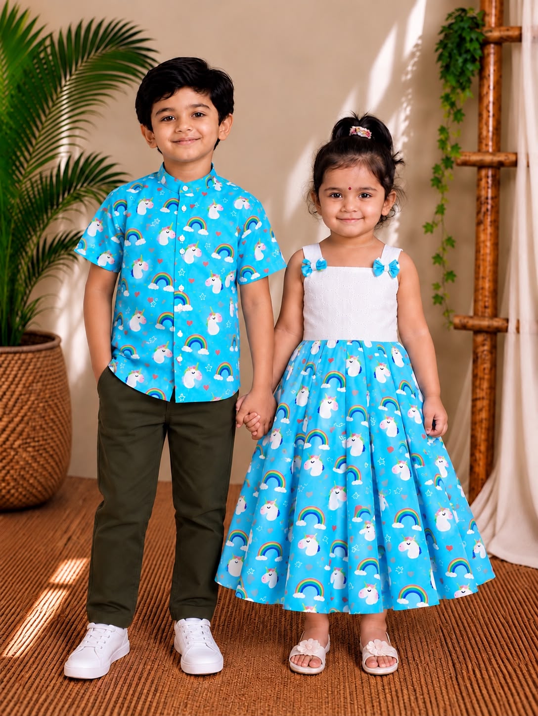 (SCC015) Magical Unicorn & Rainbow Print Matching Sibling Outfits