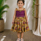(CF002) Girls Floral Print Cotton Dress – Mustard & Maroon