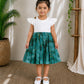 (CF001) Kids White & Green Marble Print Cotton Dress