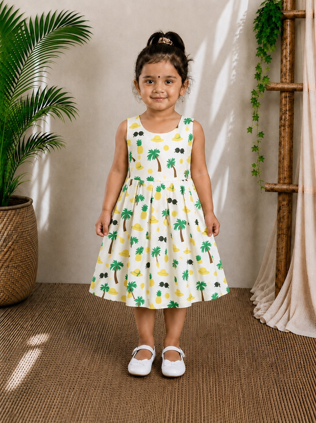 (CF008) Cute tropical palm tree and pineapple print dress.