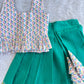 (CTS024) Multi-Color Abstract Ikat Printed Peplum Top with Emerald Green Pleated Skirt Co-ord Set