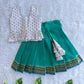 (CTS024) Multi-Color Abstract Ikat Printed Peplum Top with Emerald Green Pleated Skirt Co-ord Set
