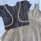 (CFC005) Subtle Beige & Black Temple Border Girls' Dress with Puff-Sleeve Jacket