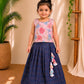 (ETTS003) Girls Ethnic Raw Silk Top & Skirt Set