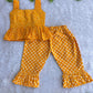 (CTP020)Mustard Yellow Geometric Floral Printed Peplum Top with Ruffled Trousers Co-ord Set