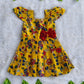 (CF015) Mustard Yellow and Multicolor Traditional Floral Print Frock with Bow Accent