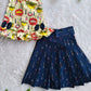 (CTS027)Pichwai Printed Bow-Accent Peplum Top with Ikat Pleated Skirt Co-ord Set