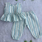 (CTP019) Light Blue and White Striped Peplum Top with Cuffed Pants Co-ord Set