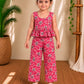 (CTP022) Vibrant Floral Print Peplum Top and Trouser Set for Girls