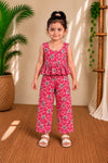 (CTP022) Vibrant Floral Print Peplum Top and Trouser Set for Girls