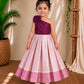 (ETTS052) Elegant Purple and Light Pink One-Shoulder Ethnic Set for Girls