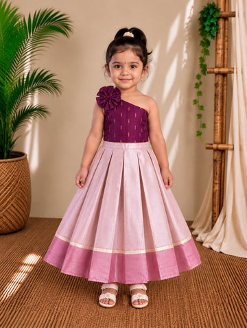 (ETTS052) Elegant Purple and Light Pink One-Shoulder Ethnic Set for Girls