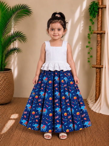 (CTS029) Playful Elephant and Festive Motif Print Long skirt