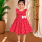 (CF020) Charming Red Polka Dot Flutter-Sleeve Frock for Little Girls