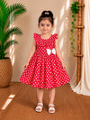 (CF020) Charming Red Polka Dot Flutter-Sleeve Frock for Little Girls