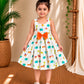 (CF021) Playful Safari Kids' Dress with Vibrant Animal Print and Bow Accent
