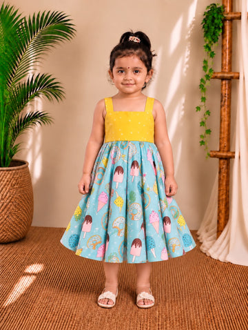 (CF016) Playful Ice Cream and Donut Print Casual Frock